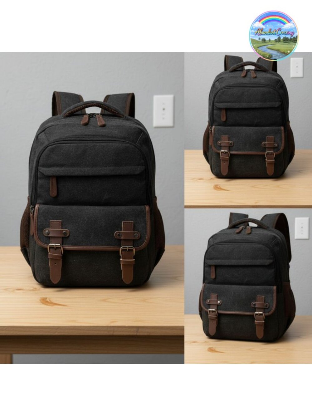 Canvas Laptop Backpack USB Charging Port Fits 15.6 Inch Vintage Rucksack